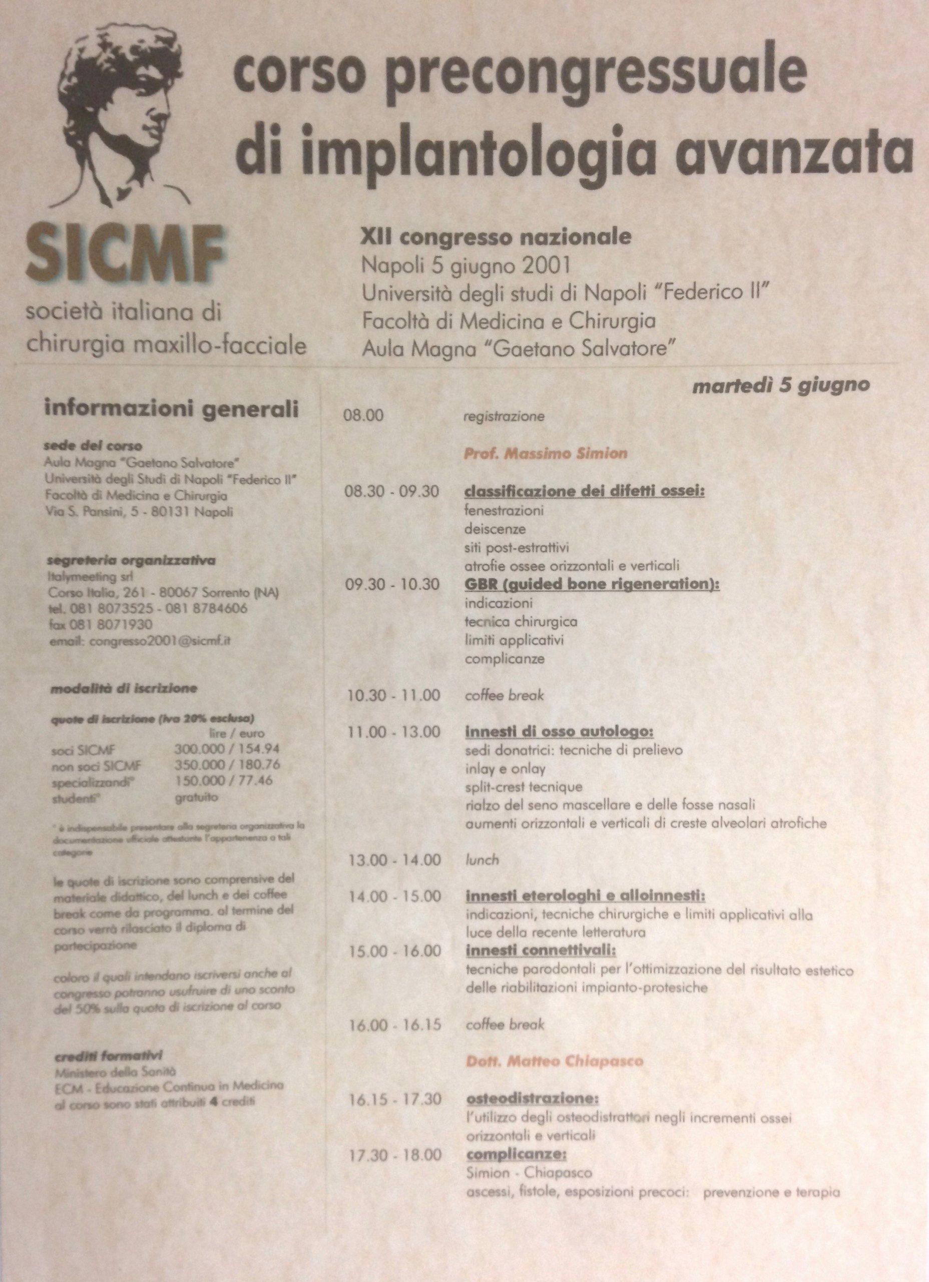 Corso precongressuale di implantologia avanzata SICMF – XII Congresso Nazionale